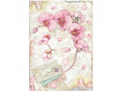 stamperia orchids and cats a4 rice paper pink orch