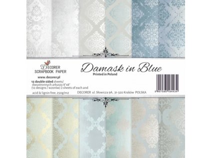 decorer damask in blue 8x8 inch paper pack double