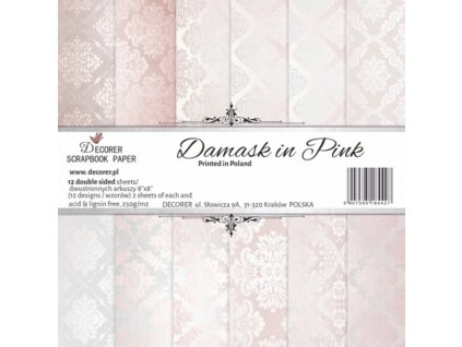 decorer damask in pink 8x8 inch paper pack double
