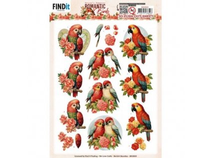Výřezy papírové 3D Happy Romantic Birds papoušci