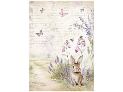 stamperia lavender a4 rice paper bunny 6pcs dfsa48
