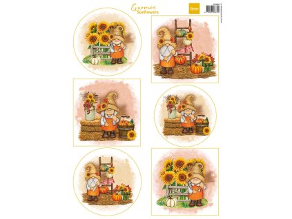 marianne design decoupage a4 sheet gnomes sunflowe