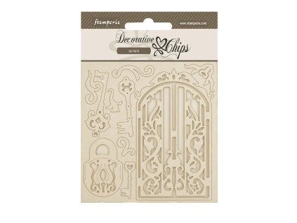 stamperia old lace decorative chips gate and key s