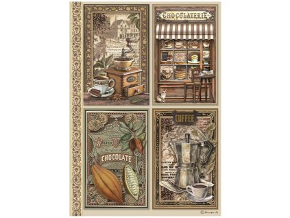stamperia coffee and chocolate a4 rice paper 4 car