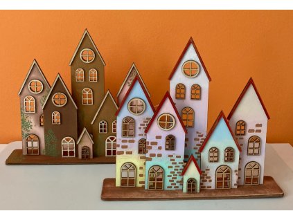Kreativní sada: 6 dřevěných domečků