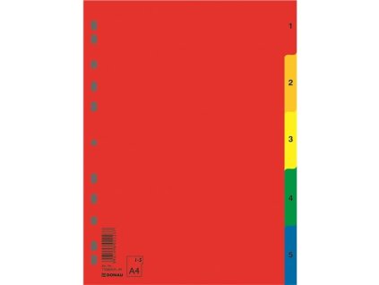 Plastové rozlišovače Donau - A4, barevný, sada 1-5