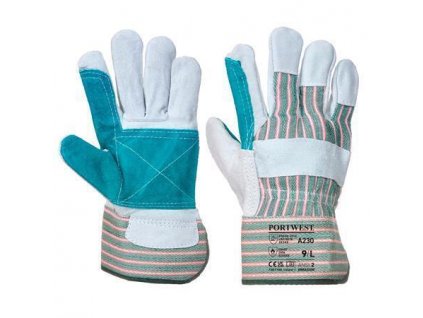 Pracovní rukavice, šedá, kůže, s dvojitou dlaní, velikost: XL