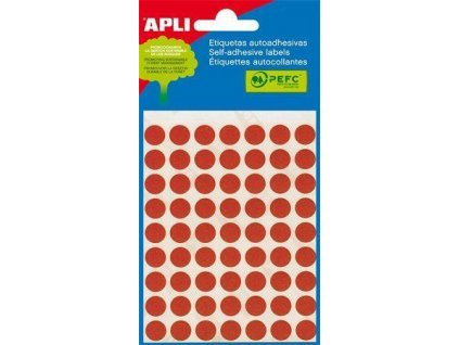 Etikety, červené, kruhové, průměr 10 mm, 315 etiket/balení, APLI