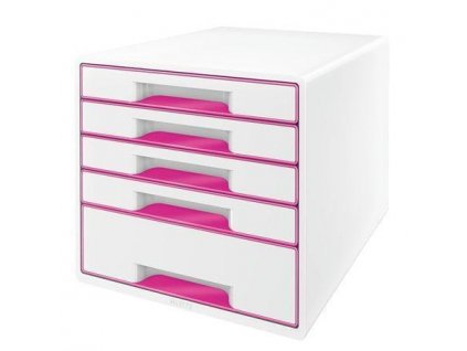 Zásuvkový box "Wow Cube", bílá/růžová, 5 zásuvek, LEITZ