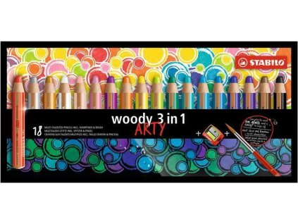 Barevné tužky "Woody ARTY 3 in 1", 18 různých barev, kulatá, silná, STABILO