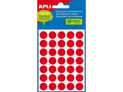Etikety, červené, kruhové, průměr 13 mm, 175 etiket/balení, APLI