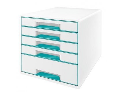 Zásuvkový box "Wow Cube", bílá/ledově modrá, 5 zásuvek, LEITZ