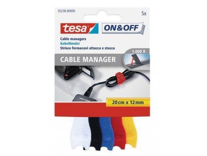Správce kabelů "On&Off 55236", mix barev, suchý zip, TESA