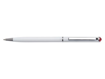 Kuličkové pero "SWS SLIM", bílá, červený krystal SWAROVSKI®, 13 cm, ART CRYSTELLA® 1805XGS557