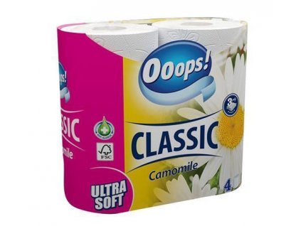Toaletní papír "Ooops!  Classic", 3-vrstvý, 4 role, heřmánek