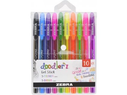 Sada gelových per "Doodler'z Neon & Fashion", 10 neonových barev, 0,33 mm, ZEBRA 02618