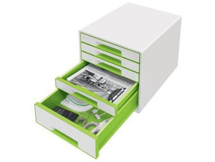 Zásuvkový box "Wow Cube", bílá/zelená, 5 zásuvek, LEITZ