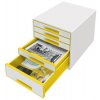 Zásuvkový box "Wow Cube", bílá/žlutá, 5 zásuvek, LEITZ
