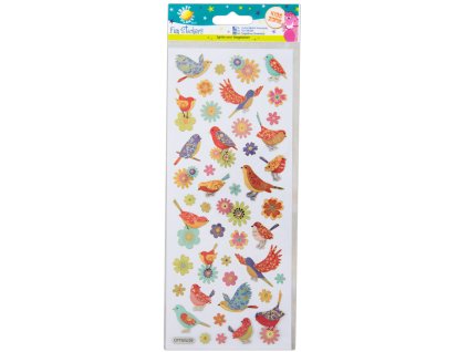 Samolepky třpytivé 10x23cm Ptáčci a květiny