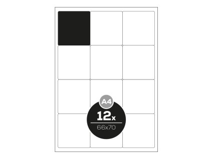 Etikety PRINT A4 / 100 ks, 66x70 - 12 etiket, bílé