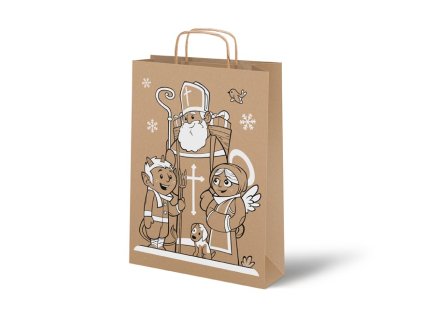 Taška Mikuláš papír hnědý s uchem 22x28x10cm