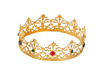 Zlatá královská koruna s kamínky kovová