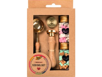 Set pečetního vosku s pečetidly – pastelové barvy, 112 ks, srdce a With Love