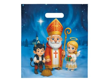 Taška Mikuláš M vzor č.22 30x32x8cm s průhmatem, Mikuláš, čert, anděl