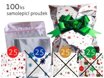 Sáčky 100ks 15x25+4cm samolep.ván.30mic - červené hvězdy