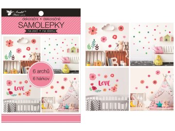 Samolepky na zeď v bloku květiny, kolečka 16 x 23 cm 6 listů 15055