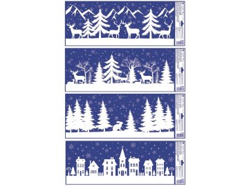 Okenní fólie zimní zvířata, les a hory s glitry 60 x 22,5 cm 291