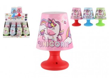 Mini lampička s jednorožcem na stůl plast 8x11cm na baterie 3 barvy 12ks v boxu