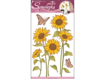 Samolepky na zeď slunečnice s motýli a glitry 10031, 60x32cm - 2 POSLEDNÍ KUSY -