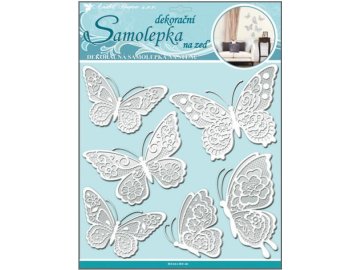 Samolepka na zeď motýli s bílými krajkovými křídly 10068, 40x31cm - 2 POSLEDNÍ KUSY -