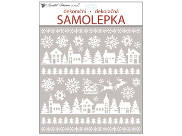 Samolepky bílé s glitry 38x31 cm, domečky 10335