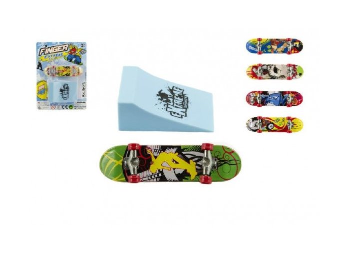 Skateboard prstový s rampou plast 10cm asst mix barev na kartě