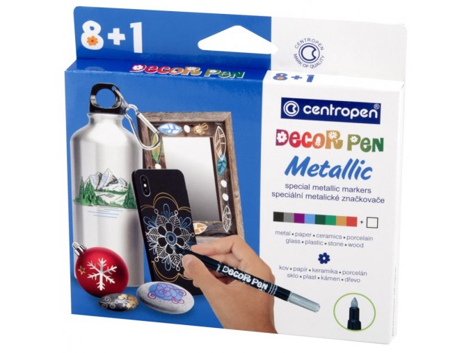 Značkovače DECORPEN METALLIC na kov,sklo,plast,keramiku,kámen 8+1 ks CENTROPEN