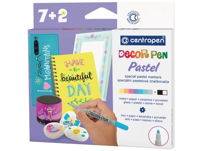 Značkovače DECORPEN PASTEL na kov,sklo,plast,keramiku,kámen 8+1 ks CENTROPEN