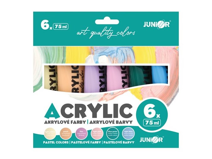 Akrylové barvy JUNIOR 75 ml - 6 ks sada Pastel