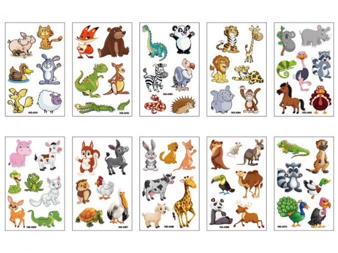 Obtisky vodové barevné dětské 9x19cm-21 zvířata