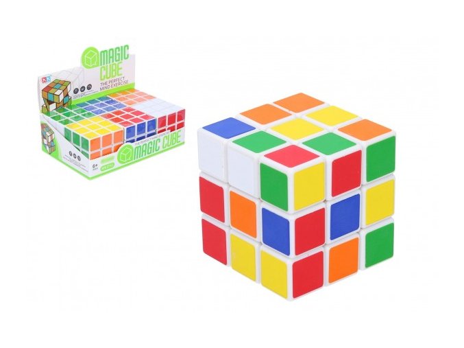 Kostka hlavolam 3x3x3 plast ve fólii 6x6x6cm 6ks v boxu