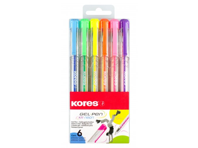 Kuličkové pero K11 Pen Neon, trojhranné, extra jemný gelový inkoust, šíře M, sada 6 neonových barev