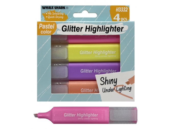 Zvýrazňovač pastel glitter 4ks
