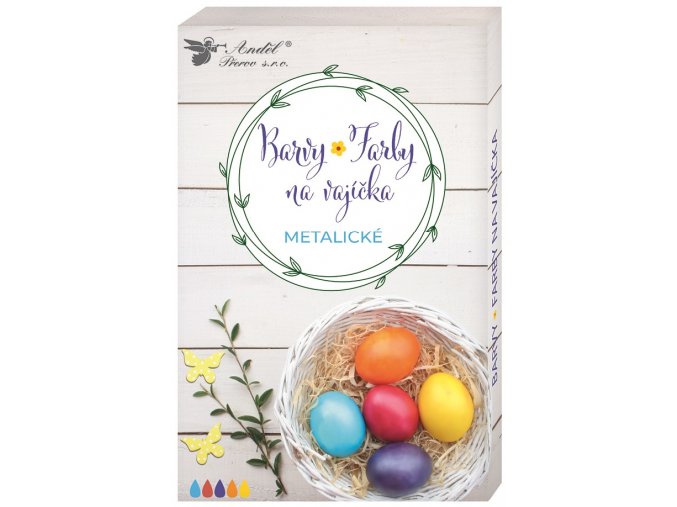 Barvy na vajíčka gelové metalické, 5 ks v balení, rukavice 7742