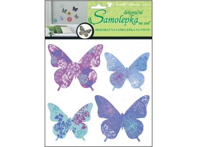 Samolepky na zeď 3D motýli modrofialoví 10154 , 30x22x1cm, 4ks