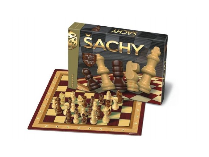 Šachy dřevěné společenská hra v krabici 33x23x3cm