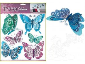 Samolepky na zeď motýli modrofialoví s hologramem 695, 39x30 cm