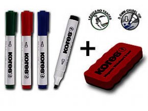 Popisovač na bílé tabule 4 ks + houbička - Whiteboard K-Marker Set