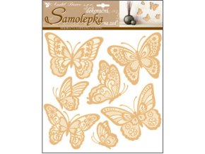 Samolepky na zeď motýli s prostorovými křídly zlatí 10186 , 30,5 x 30,5 cm