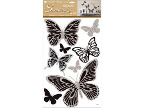 Samolepky na zeď motýli se stříbrnými 10232 , glitry 60x32 cm